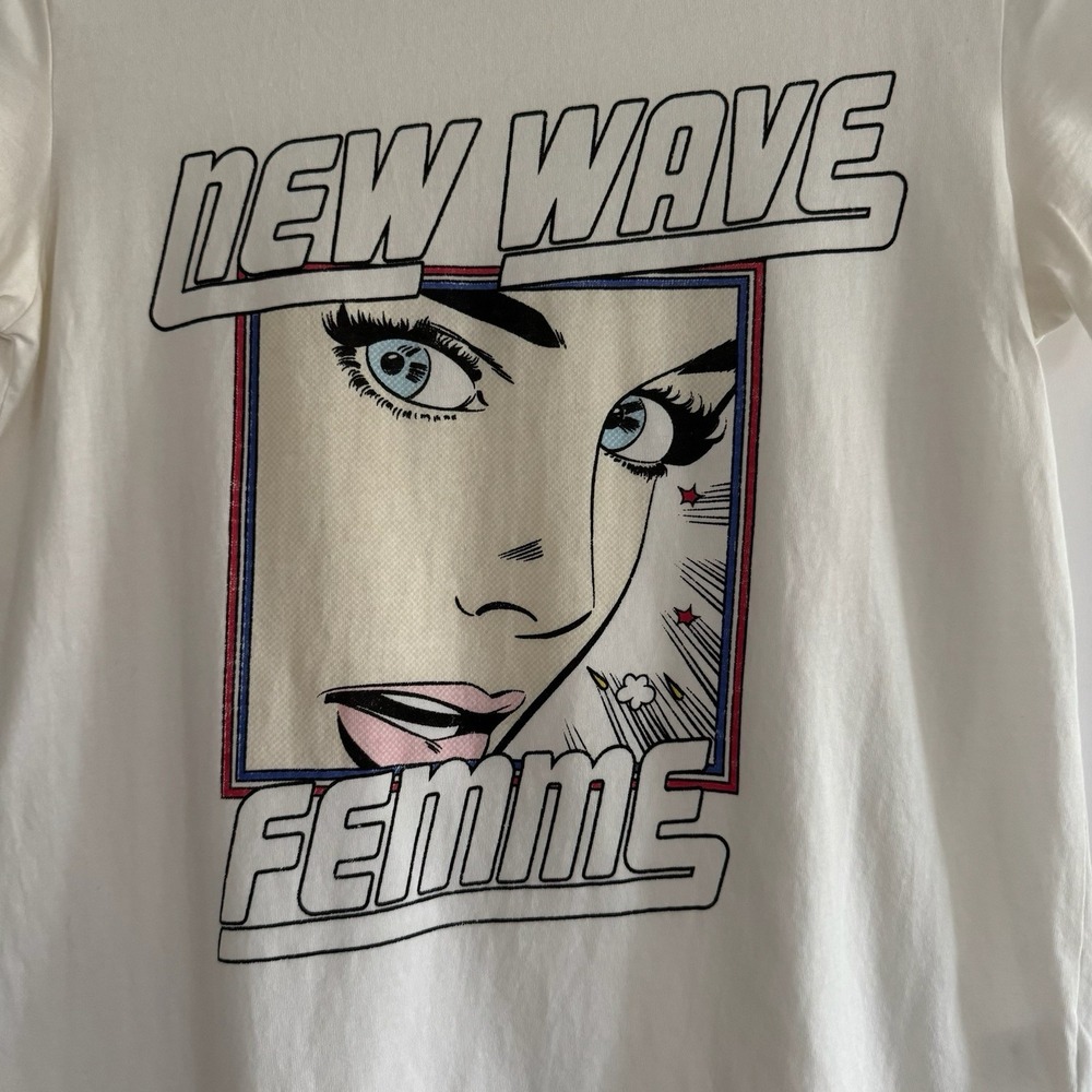 Pam & Gela New‎ Wave Femme Graphic Tee Shirt Sm White Comic Book Feminism Cotton